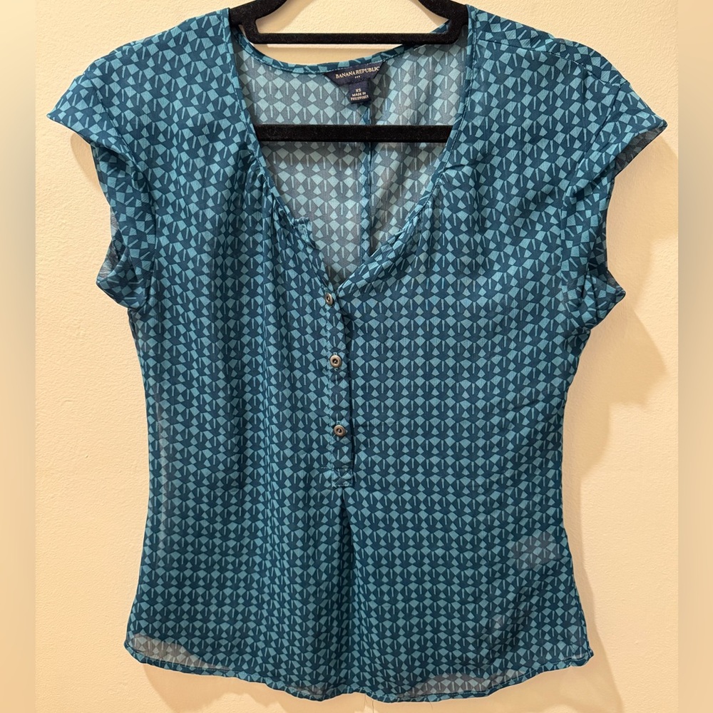 Banana Republic Sheer Geometric Print with Silver Buttons